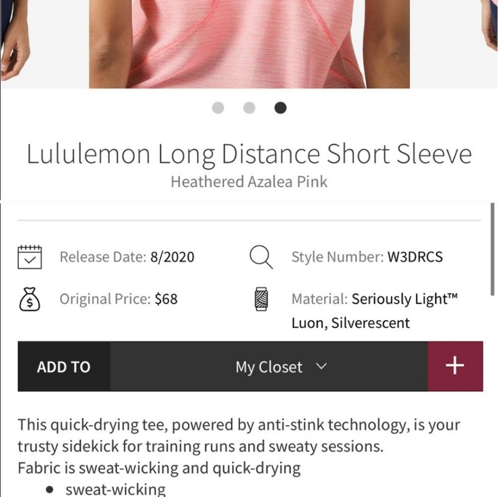 Lululemon Long Distance Short Sleeve Sweat Wick Lightweight Workout Pink 4 - Picture 5 of 9